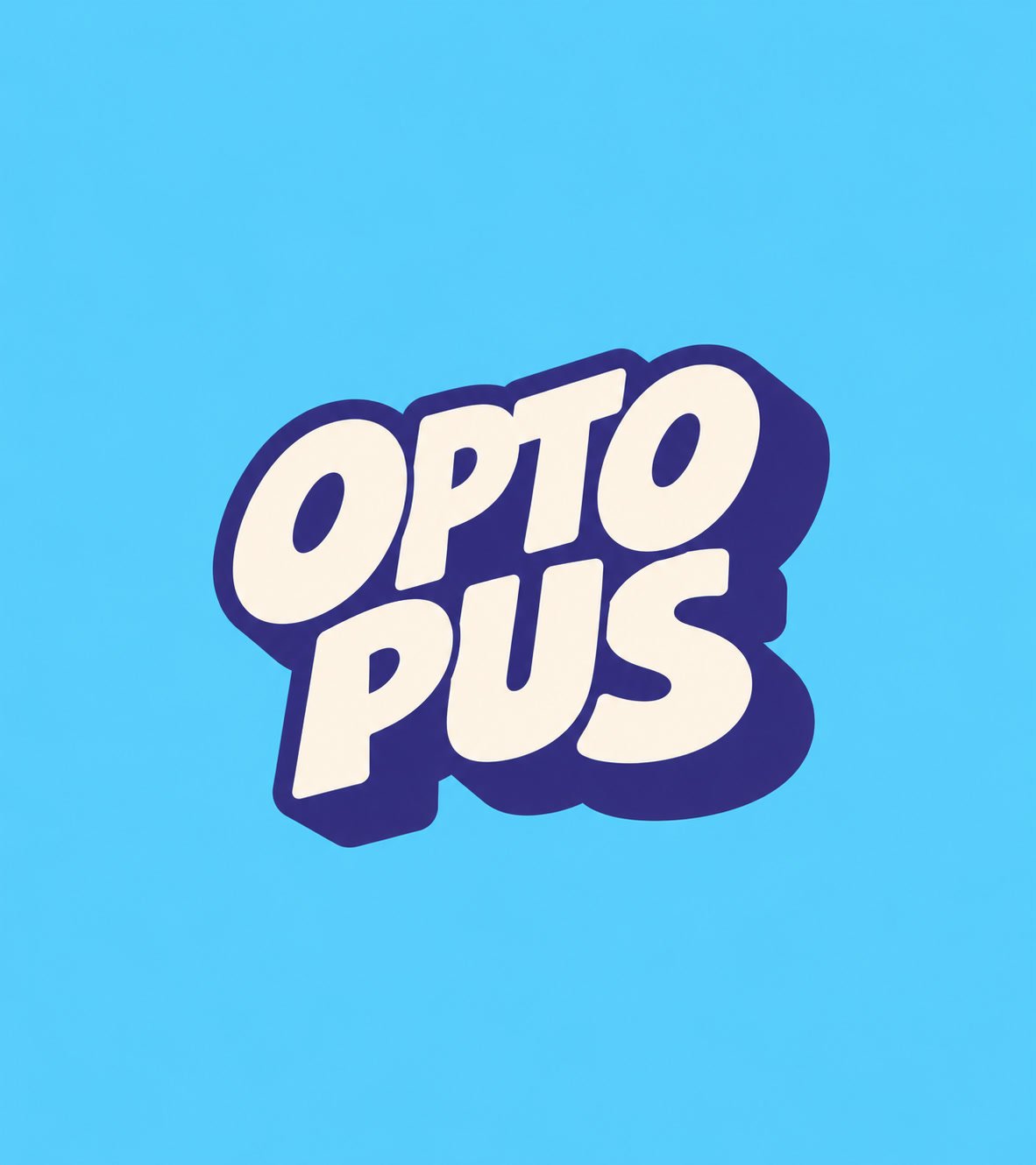 A bold rounded sticker-style wordmark logo concept in cream and navy.